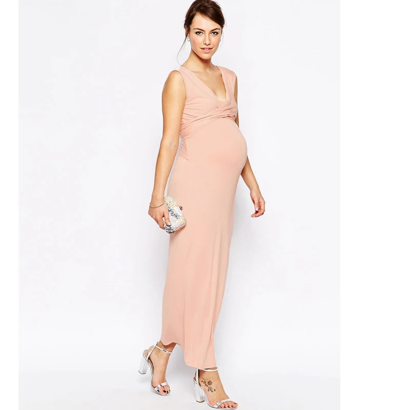 Summer V Neck Maternity Maxi Dress Pregnant Women Long Evening Party ...