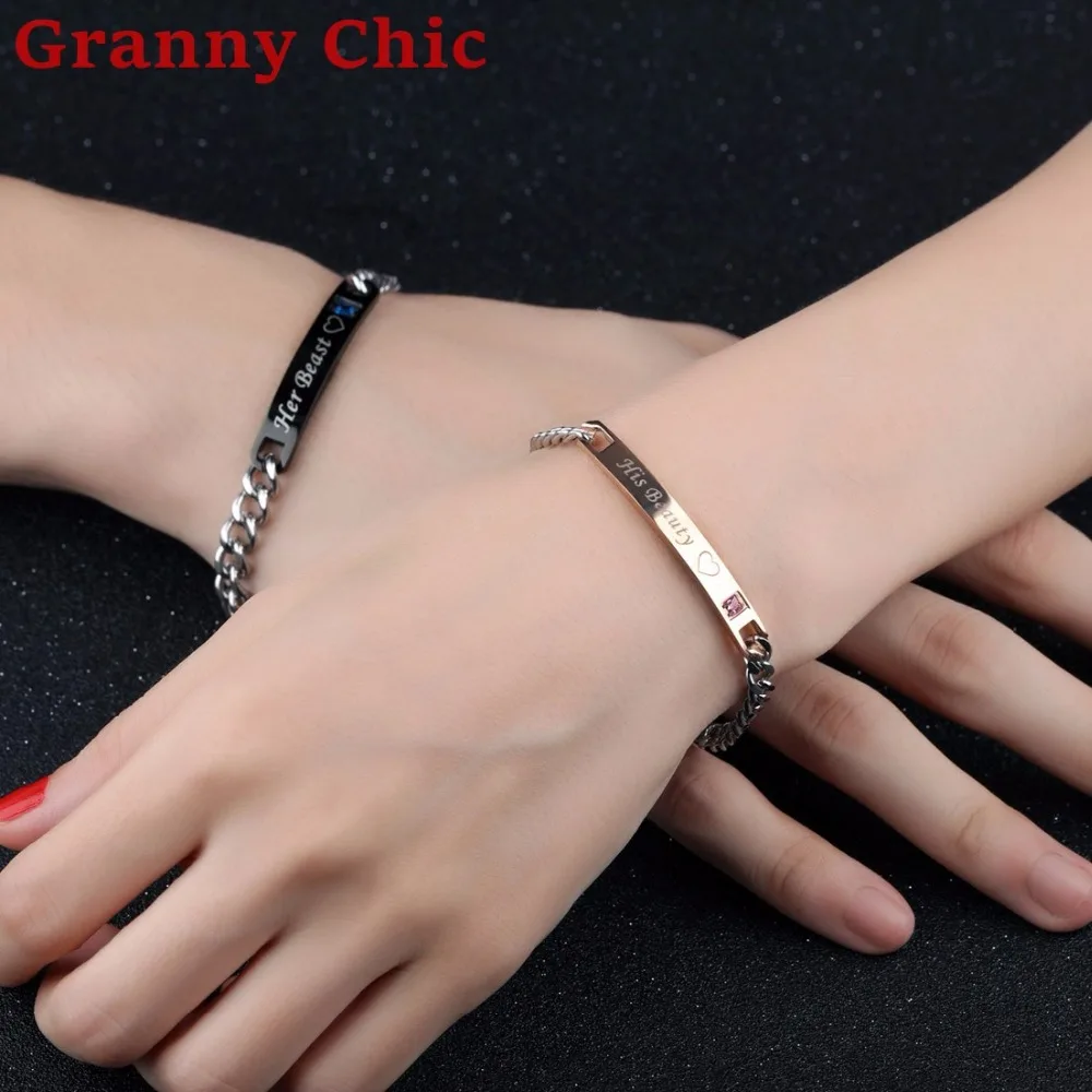 Бабушка Chic Best подарок для любителя Jewelry "его Красота" "ее зверь" пара Браслеты Для женщин Для мужчин Уникальный ID Браслеты нержавеющей стали