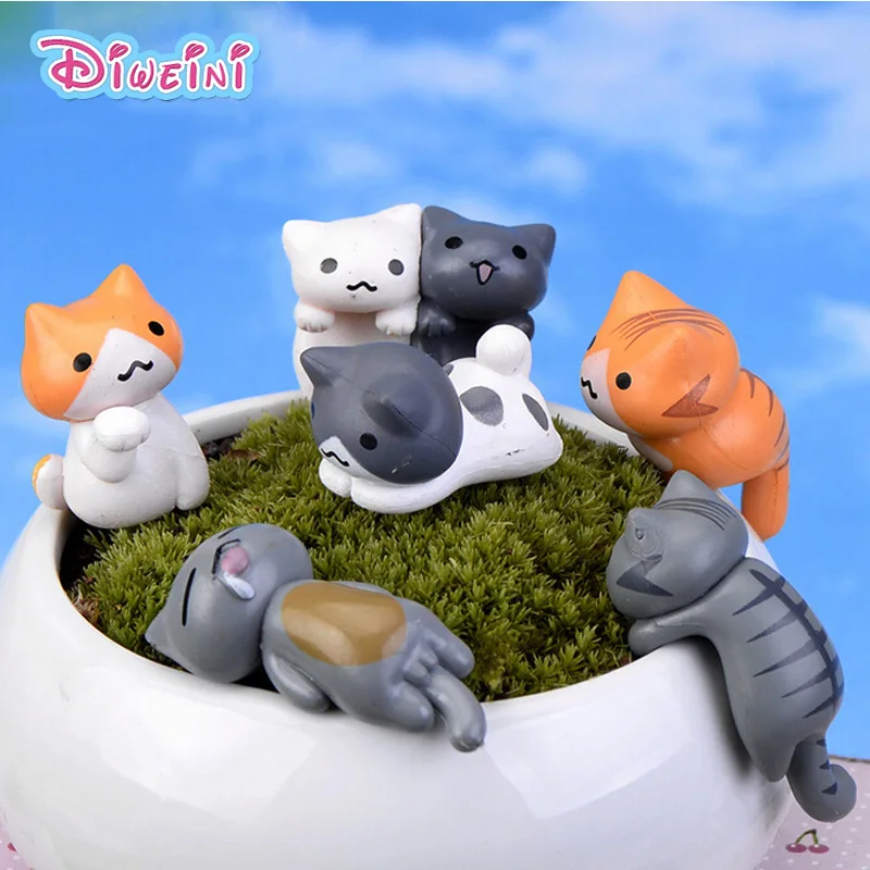 

6pcs/set Kawaii Cat miniature Kitten Crouching model cartoon Animal Girl Boy toys Figurine baby gift home decoration PVC craft