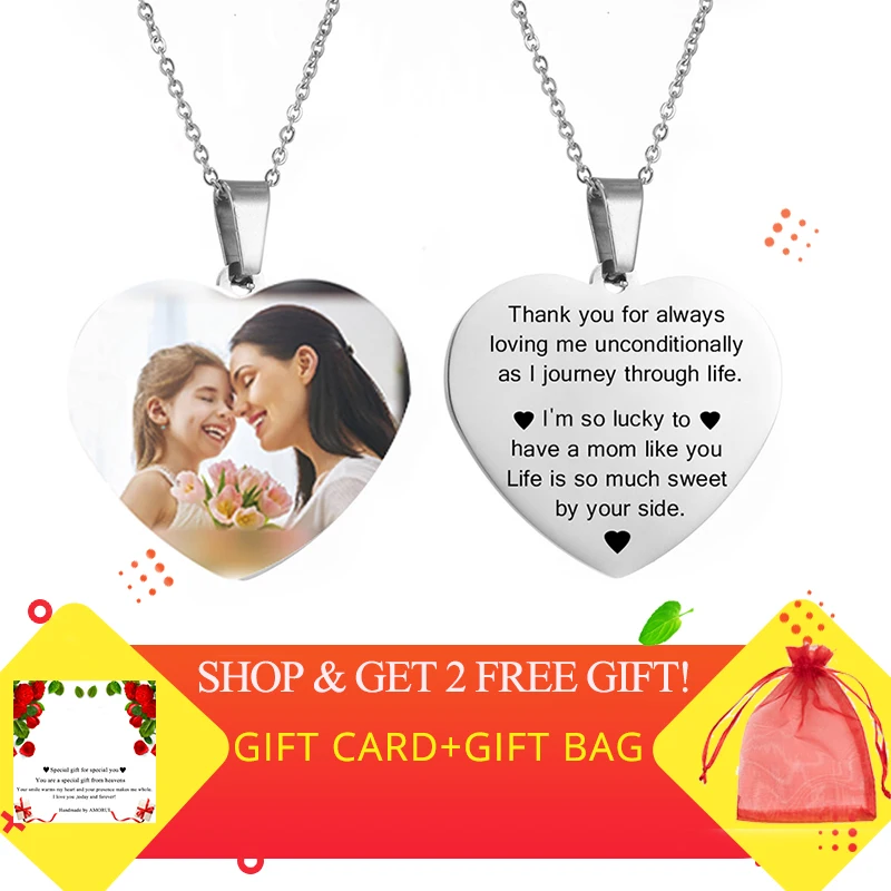 

Custom Name Photo Heart Necklace Personalized Nameplate Gold Silver Black Necklaces for Women Customized Letter Jewelry Gift
