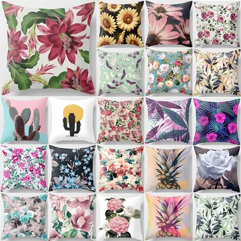 

Tropical plants flowers pillow cases pineapple square Pillow case cactus pillow covers size 45*45cm