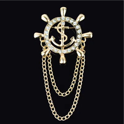 

Fashion Men's Brooches Gold Silver Metal Chains Rudder Shape Shirts Accessory