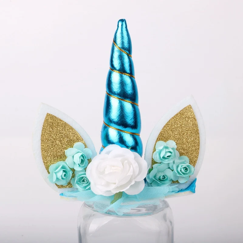 Единорог рога торт Топпер Декор Хеллоуин вечеринка в честь Дня Рождения события поставки дети украшение для торта ко дню рождения - Цвет: Синий
