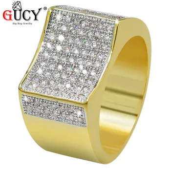 

GUCY Hip Hop Ring Micro Pave Bling CZ Stones All Iced Out Gold Silver Color Plated Men's Punk Rings Fashion Jewelry Gift,Party