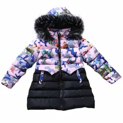 Девушки Мода средней длины камуфляж лоскутное холодной зимы Пуховики и парки зимние Куртка для открытого воздуха