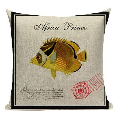 Наволочка на подушку в морском стиле из льна и хлопка, декоративная наволочка с изображением рыбьей креветки - Цвет: 1