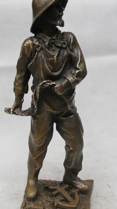 

R0717 Details about 15"China Chinese Folk Bronze beautiful Lifelike Sailor fisherman Statue B0403
