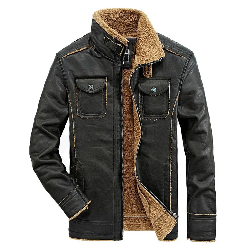 Black Pu Coffee Et Cuir Hiver Hommes Vestes En Manteaux Chaud Ow6Ix