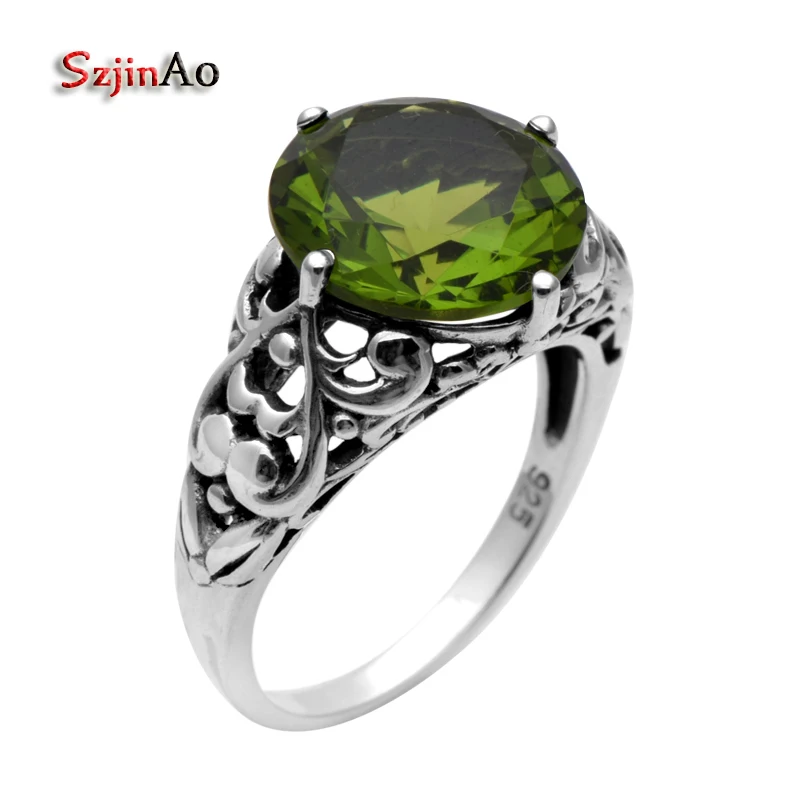 

Szjinao 925 Sterling Silver Ring Victoria Style Antique Jewelry High Quality 925 Sterling Silver Peridot Rings for Women