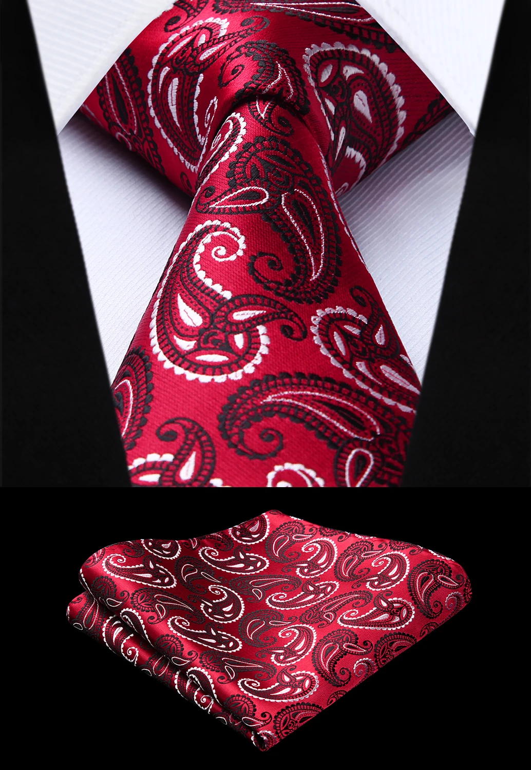 Woven Men Colorful Tie Red Paisley Necktie Handkerchief SetTP839R8S Party Wedding Classic