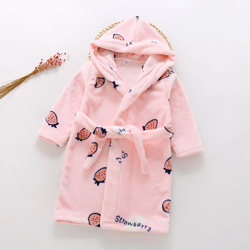 Осенне-зимний детский банный халат для девочек, фланелевая Одежда детская пижама для маленьких мальчиков, халат из кораллового флиса, одежда для сна Милая Ночная рубашка