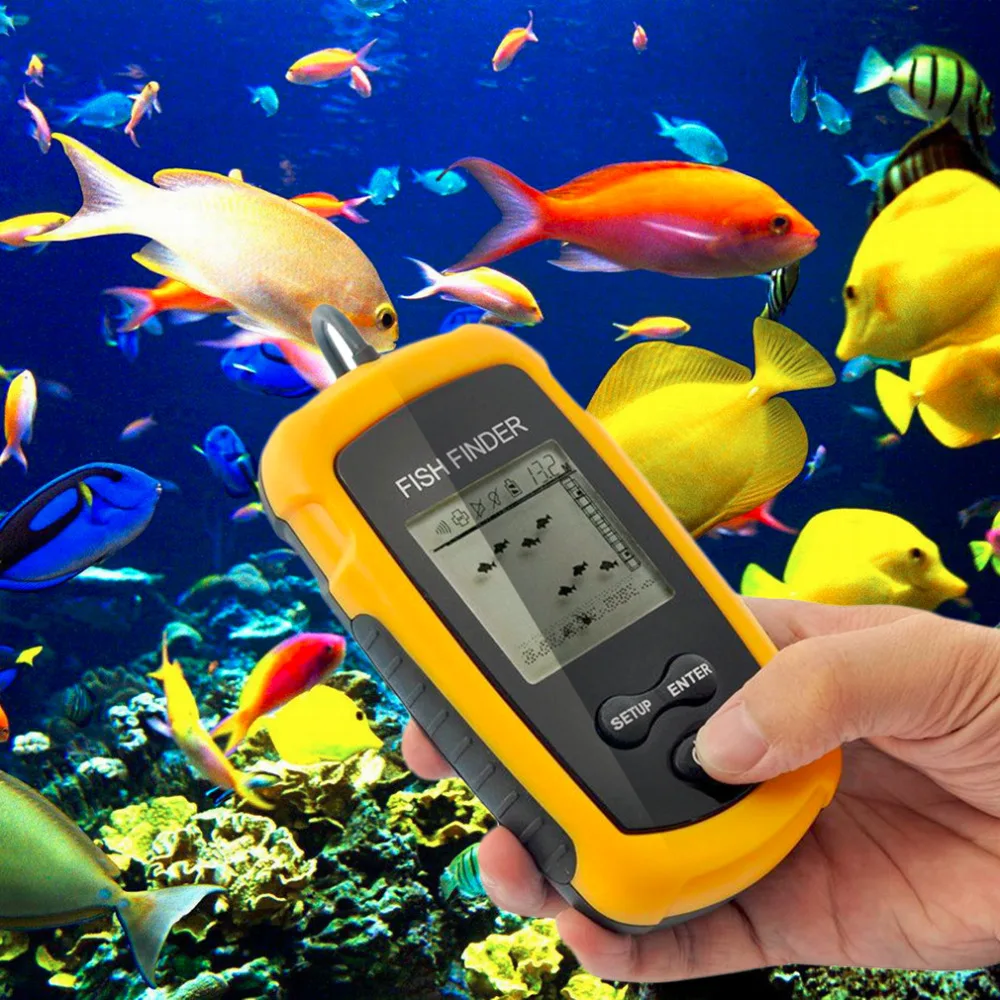 

Portable Fish Finder Sonar Sounder Alarm Transducer Fishfinder 0.7-100m fishing echo sounder with Battery with English Display