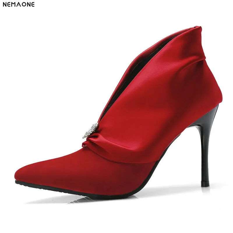 

NEMAONE New super high heels ladies ankle boots woman wedding party shoes spring autumn black red women boots large size 43