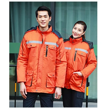 Мужская/Женская рабочая одежда с длинным рукавом, зимняя утолщенная Униформа безопасности, Рабочая одежда для Ремонтника, машинного ремонта(только пальто - Цвет: Orange