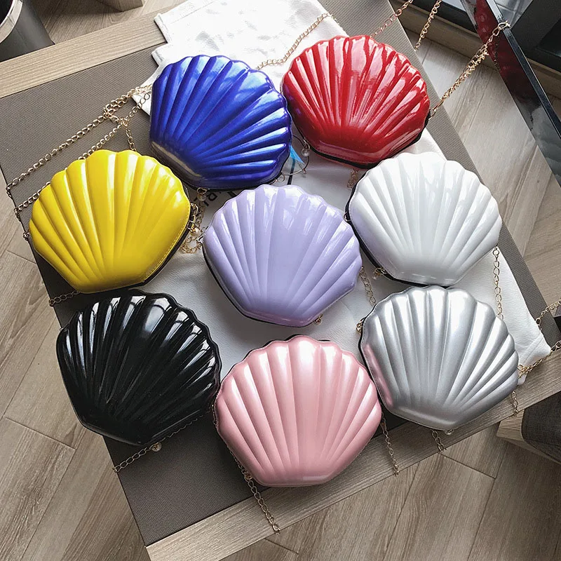 

Candy Color Shell Shape Women Shoulder Bags Zipper Metal Chain Korean Style Hot Sale Crossbody Bag Hard Female Handbags B335