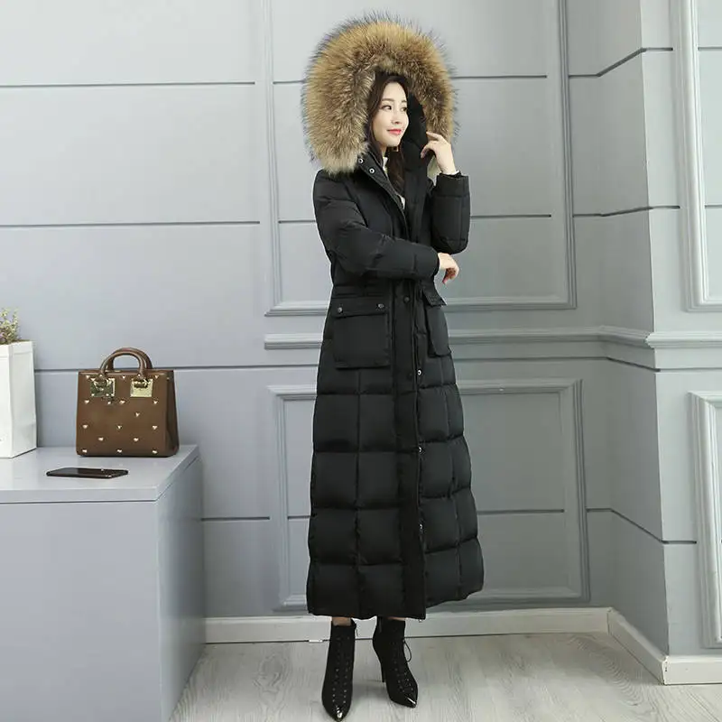 Белая куртка на утином пуху женские толстовки с меховым воротником X-long parkas Mujer зимнее пальто женская теплая парка пальто пуховик C5037