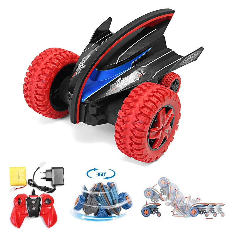 

New Arrival Flytec 015 RC Car 360 Degree Bouncing Rotation Devil Fish Crazy Gyro Monster Rock With Light Transmitter Battery