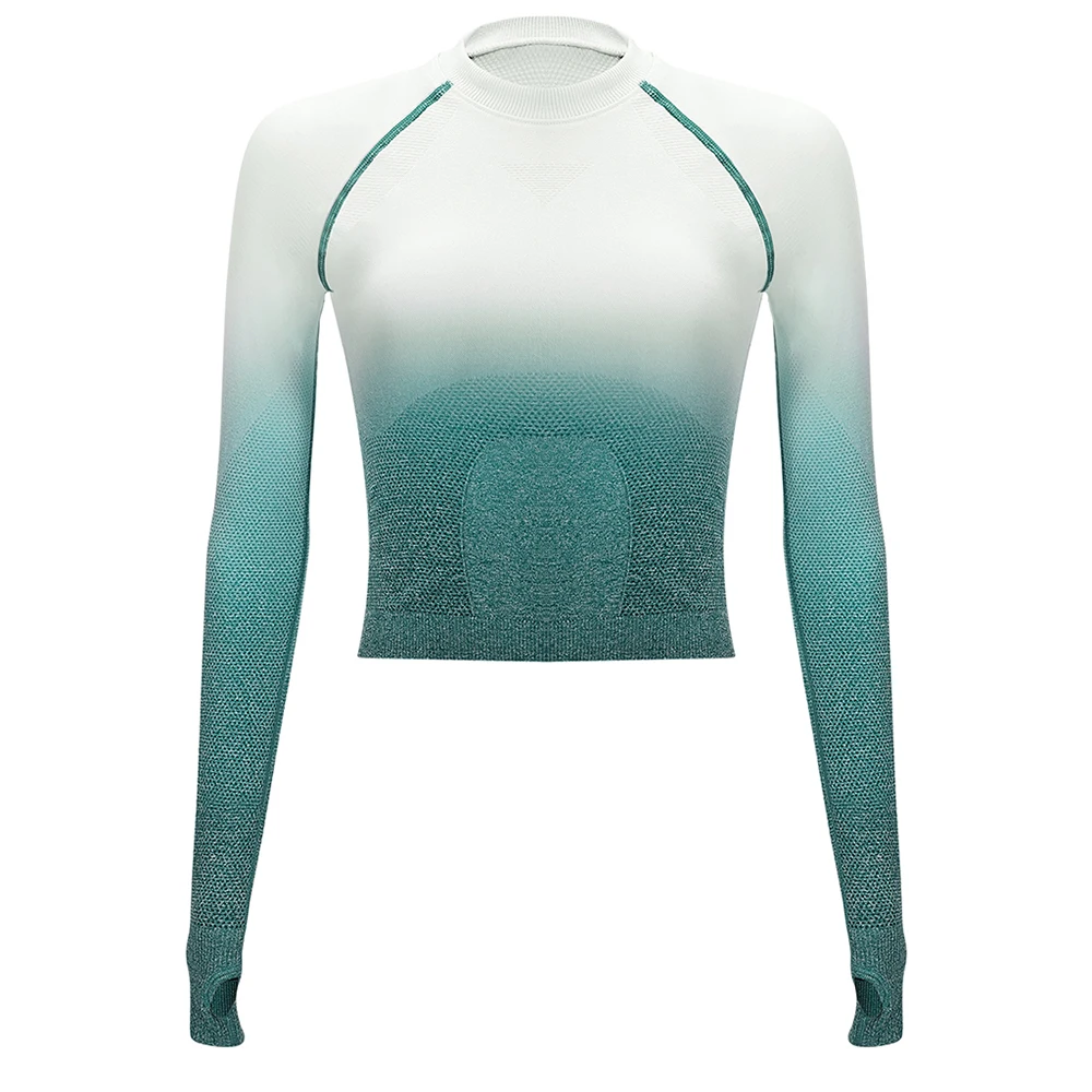 Женская Спортивная футболка с длинным рукавом для йоги, Женский бесшовный топ для спортзала, топы для тренировок, женская спортивная футболка, одежда для фитнеса, спортивная одежда - Цвет: Небесно-голубой