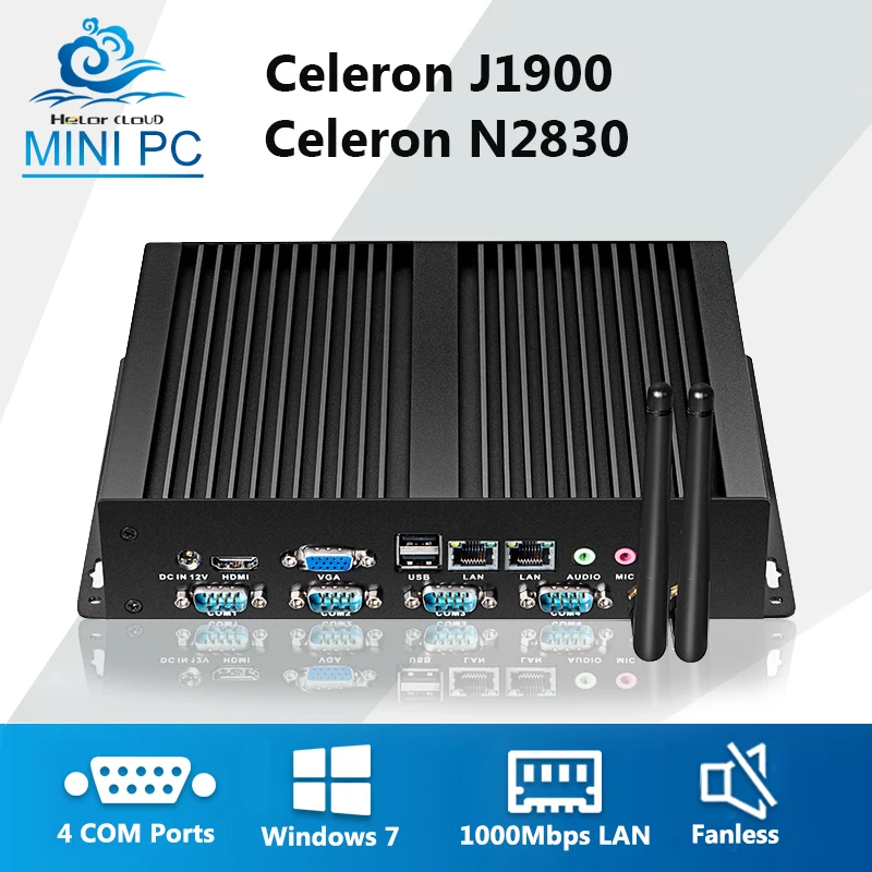 

Fanless Mini PC Dual LAN 1000Mbps Ethernet 4 COM Industrial Computer Celeron J1900 N2830 Windows 7 Mini Computer rj45 rs232