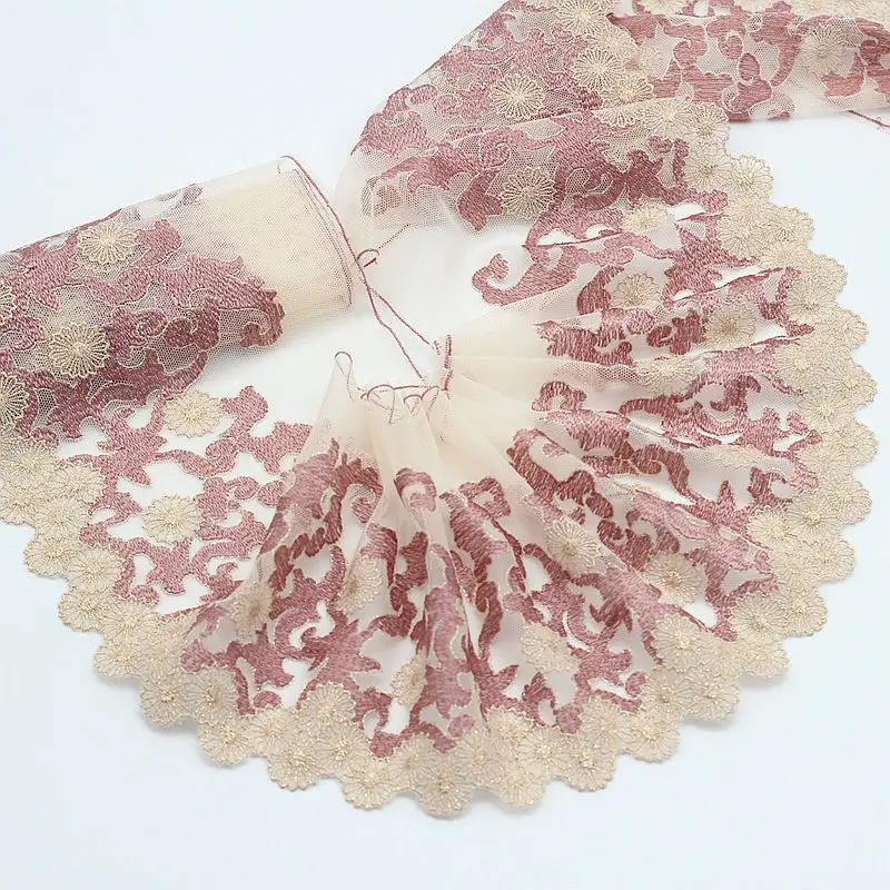 

MLAEY 2Yards Gold +Dark pink Embroidered Flower Lace Trim High Quality Lace Fabric DIY Craft&Sewing Dress Clothing Accessories