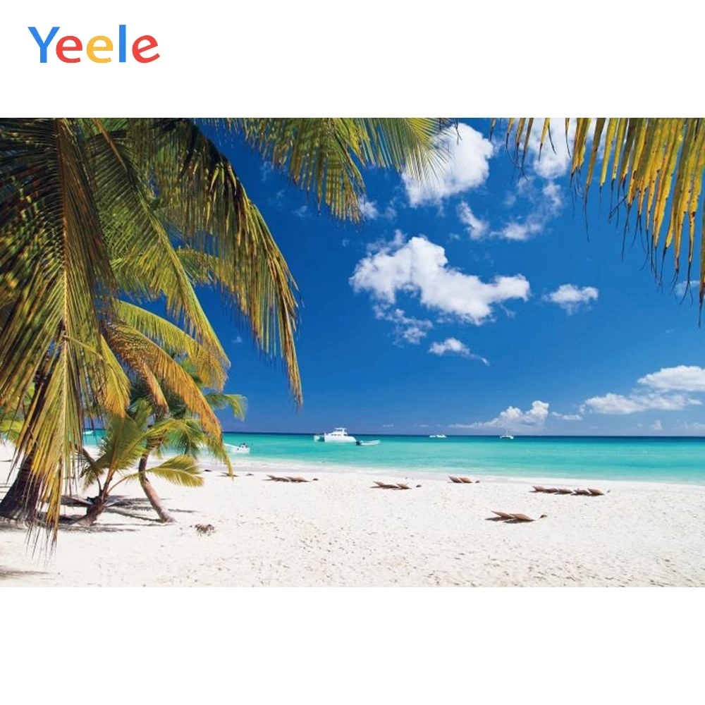 

Yeele Blue Sea Palm Tree Backdrops Summer Beach Photography Background Customized Photographic Backdrop For Photo Studio