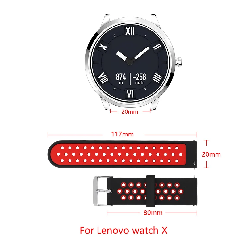 

20mm Soft Silicone strap For Lenovo watch X Replacement wristband Two-color Lenovo watch Sports strap adjustable size