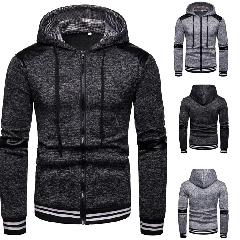Patchwork Running Jackets Men Hoodies Autumn Winter New Style Casual Hooded Sweater Fashion Spliced Ribbon Coat 2n27 (10)