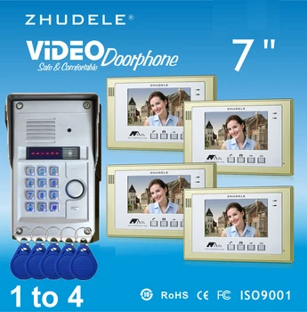 

ZHUDELE Home Security Intercom Doorbell 7"Video Door Phone IR CCD Camera with Password&ID Card Unlocking Waterproof Cover 1V4