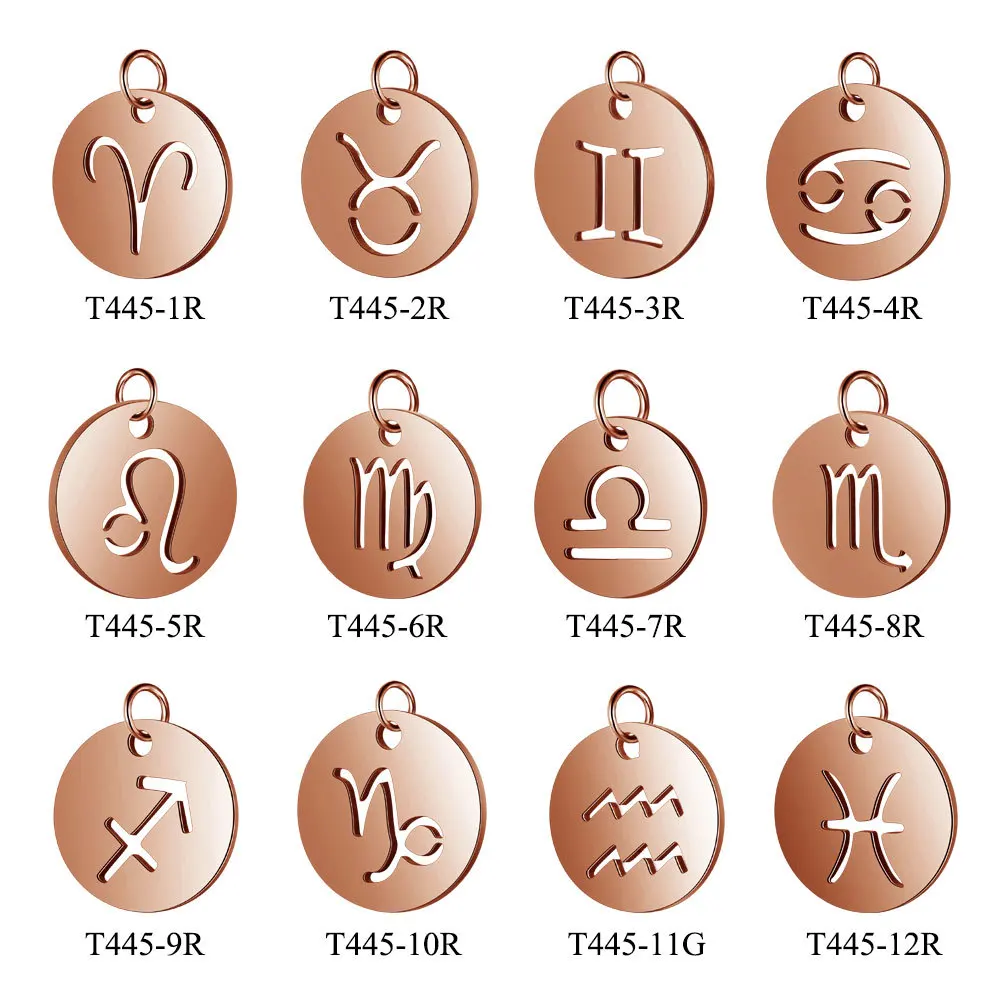 

12pcs/lot 316L Stainless Steel Mixed 12 Zodiac Charms Silver Gold Rose Gold Horoscope Astrology Symbol Pendant DIY Jewelry Craft