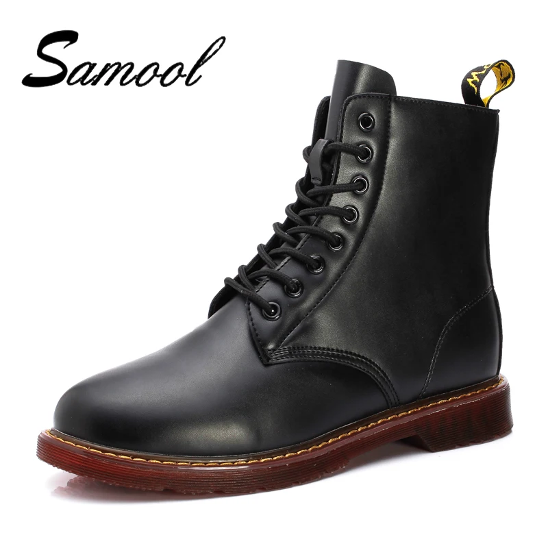 

2018 Fashion Simple Autumn Winter Leather Men Boots Casual Couple Light Shoes Lace Up Mens Work Boots For Males Plus Size Lx5