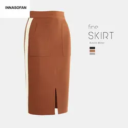 INNASOFAN трикотажная юбка Женская осенне-зимняя юбка с высокой талией модная Высококачественная шикарная юбка с карманами