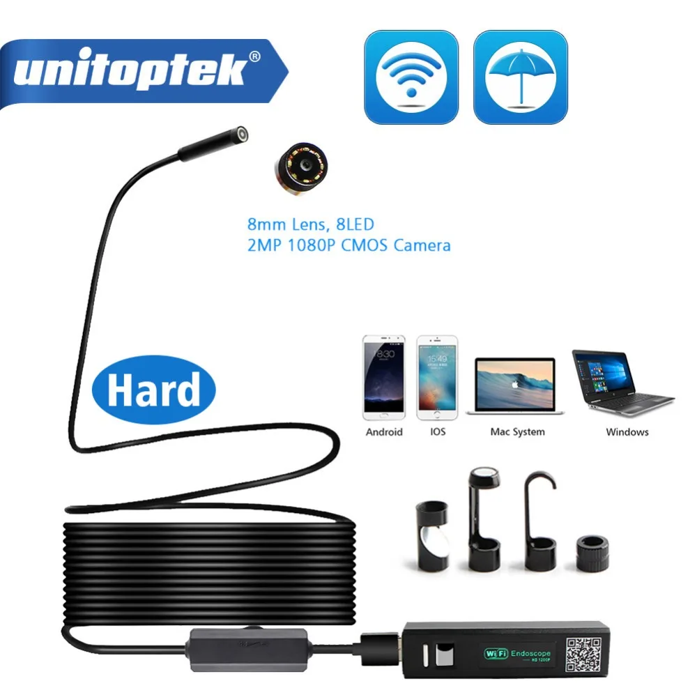 Жесткий провод 2MP WIFI эндоскопа камера HD 1200P 1 5 м IP68 водонепроницаемый змеиная