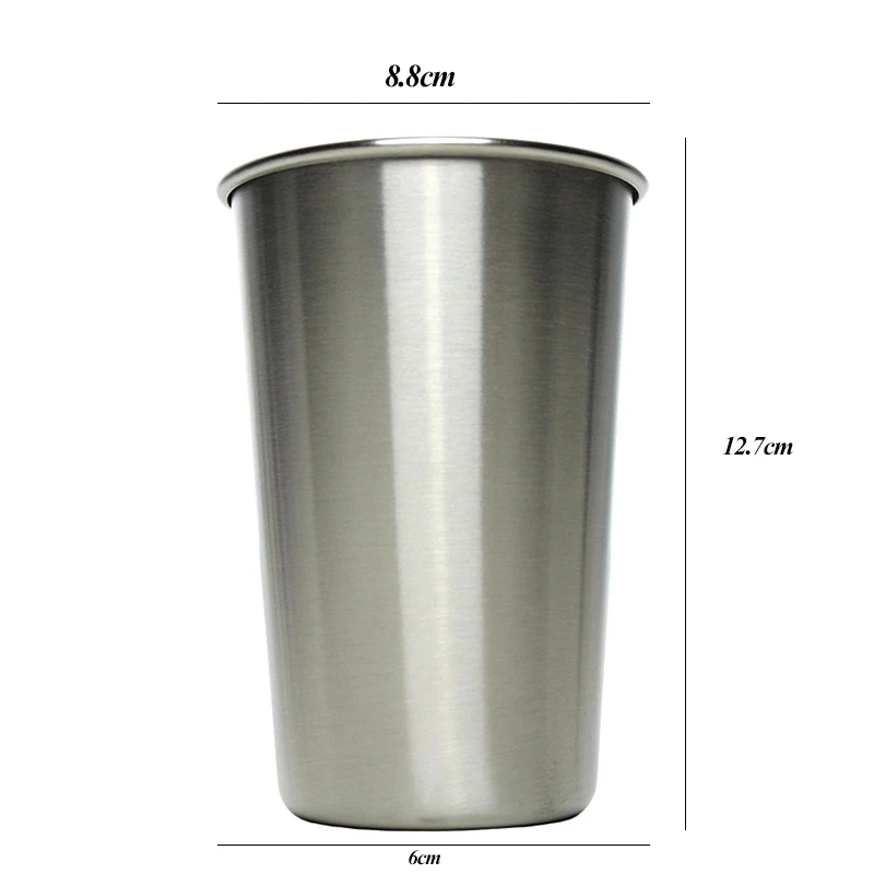 16OZ Big Stainless Steel Mugs Ice Beer Tumbler Pint Cups Kids Juice Milk Cup Outdoor Camping Travel Metal Drinking Cups Cafe Bar (6)