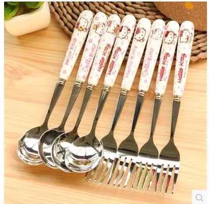 

Beautiful Catoon Ceramics Handler+Stainless Steel Spoon Fork Best For Girl