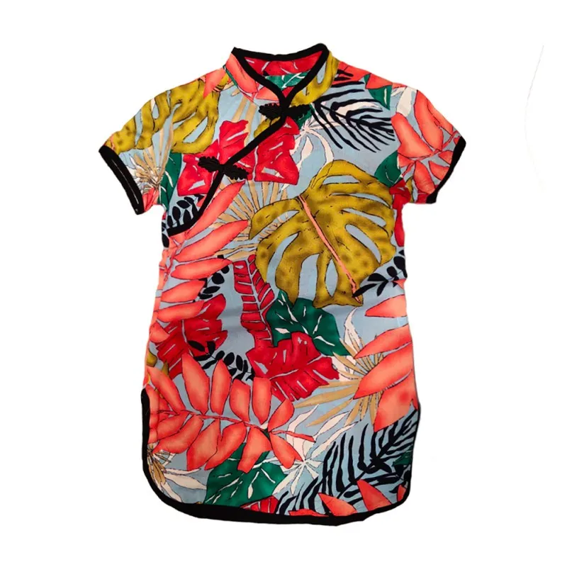 

Baby Summer Girls Chinese Style Dress Round Neck Cotton Print Princess Cute Sweet Short Sleeve Cheongsam Princess Dress