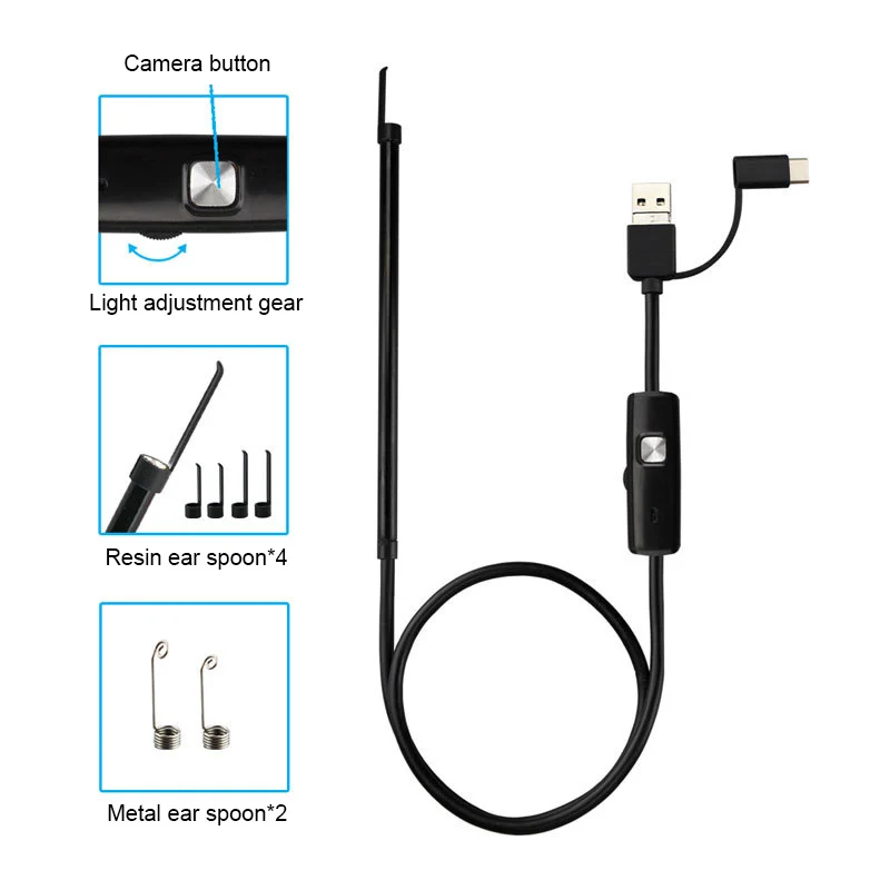 

3 In 1 Ear Spoon Borescope Ear Cleaning USB OTG Endoscope for Phone Android PC RJ99