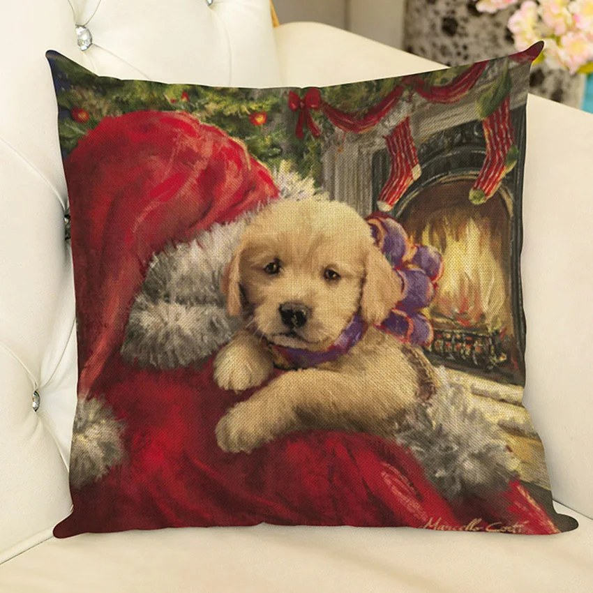 Christmas Decorative Pillows Dog Cosplay Santa Claus 3D Print