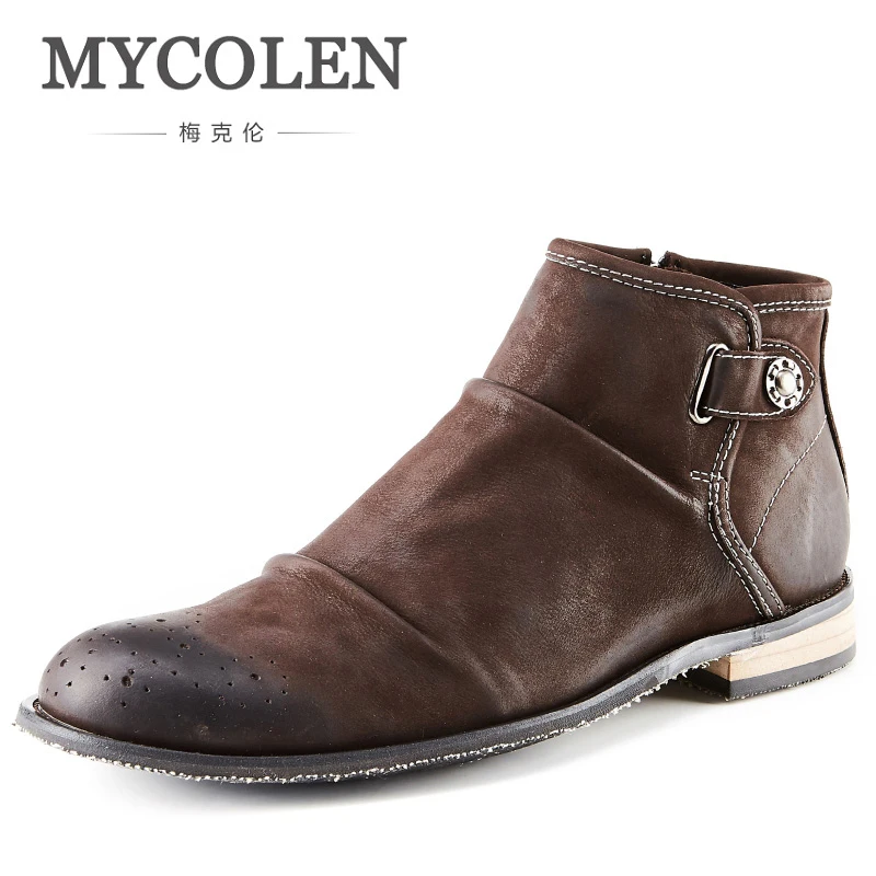 

MYCOLEN Autumn Winter Shoes Men Genuine Top Quality Black Leather Solid Chelsea Boots Warm Plush Male Brand Ankle Men'S Boots