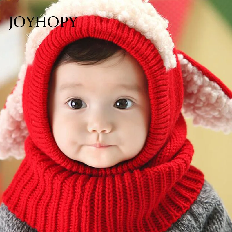 

Winter Warm Baby Boys Girls Hat Scarf Set Cute Knitted Cotton Hats for Toddlers Cartoon Dog Hats For 0-3 Years