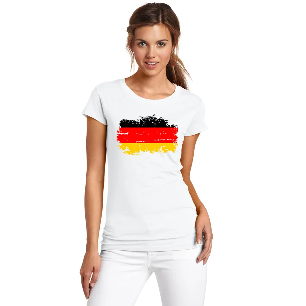 

BLWHSA Top Tee Shirt European Germany Women Fans Cheer Tshirt Germany Nostalgic Flag Design White Color Female T-shirt