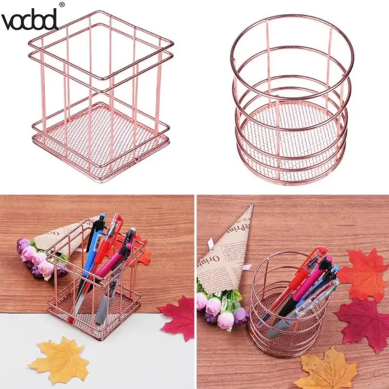 

Simple Round Nordic Style Pen Holder Wrought Iron Rose Gold Pencil Holder Storage Organizer Kids Stationery Gift School Supplies