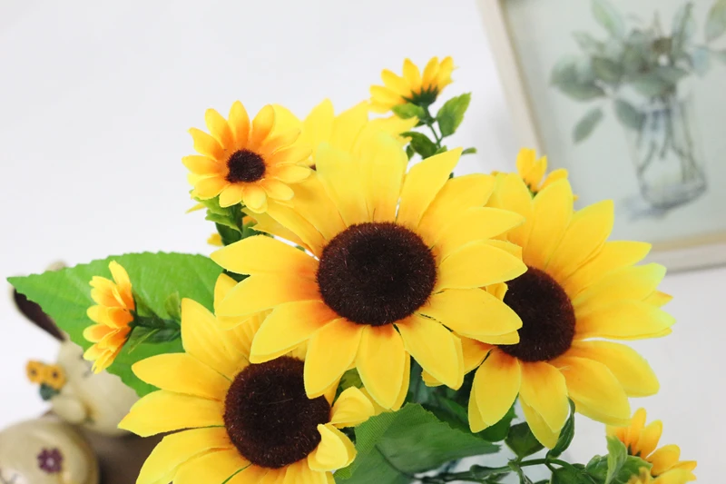 JAROWN Simulation Sunflower Bouquet Artificial Silk Fake Flowers For Home Office Tabletop Decor Wedding Decorations (7)
