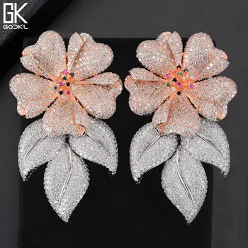 

GODKI 63MM Luxury Flower Leaves Nigerian Long Dangle Earrings For Women Wedding Zircon Crystal CZ Indian Gold Bridal Earring2018