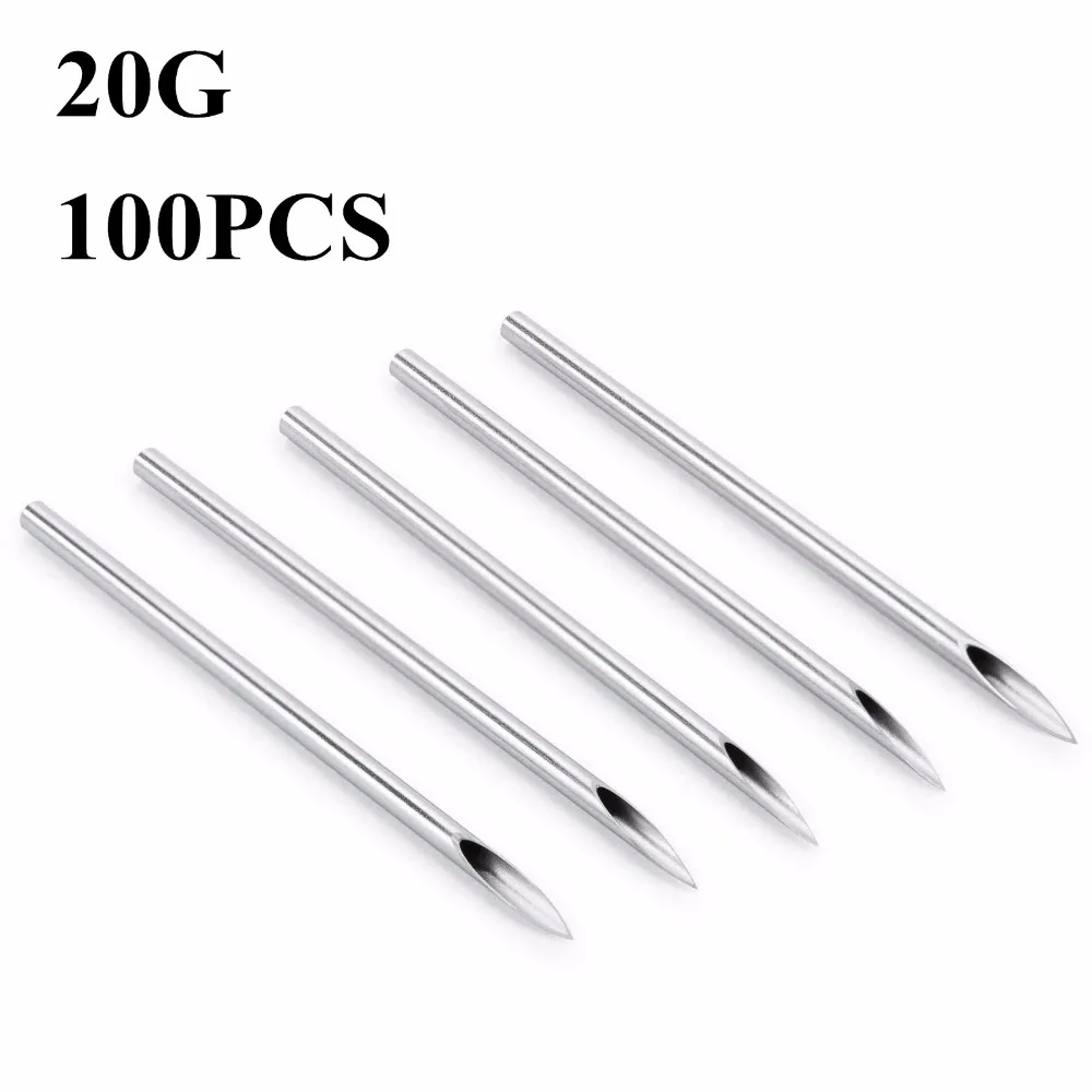 100pcs Sterile 20 Gauge Body Ear Navel Nipple Piercing Needles BPNP 20G
