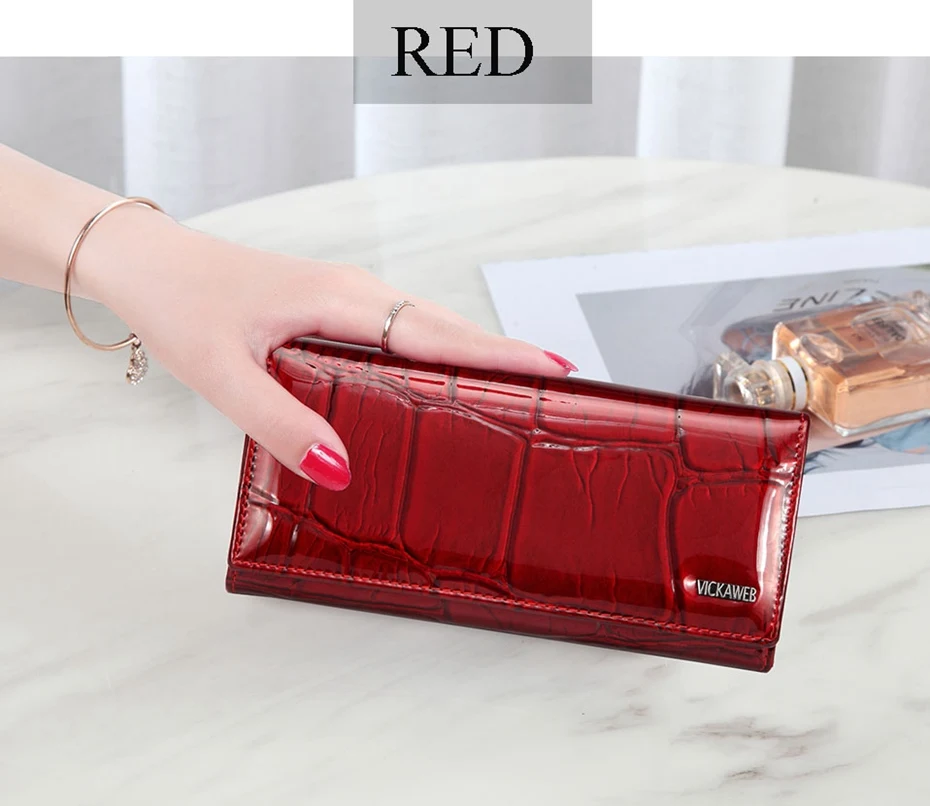 VICKAWEB Magnetic Hasp Wallet Women Genuine Leather Wallet Female Fashion Women Wallets Long Womens Wallets and Lady Coin Purses-VK1777-007