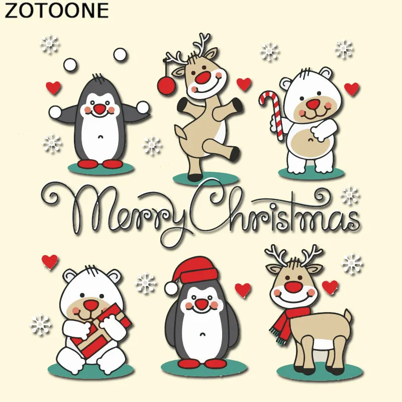 ZOTOONE Merry Christmas пластырь с утюгом на переводе битые Заплатки с изображением пингвинов для одежды футболка аппликация теплопередача Винил детский подарок