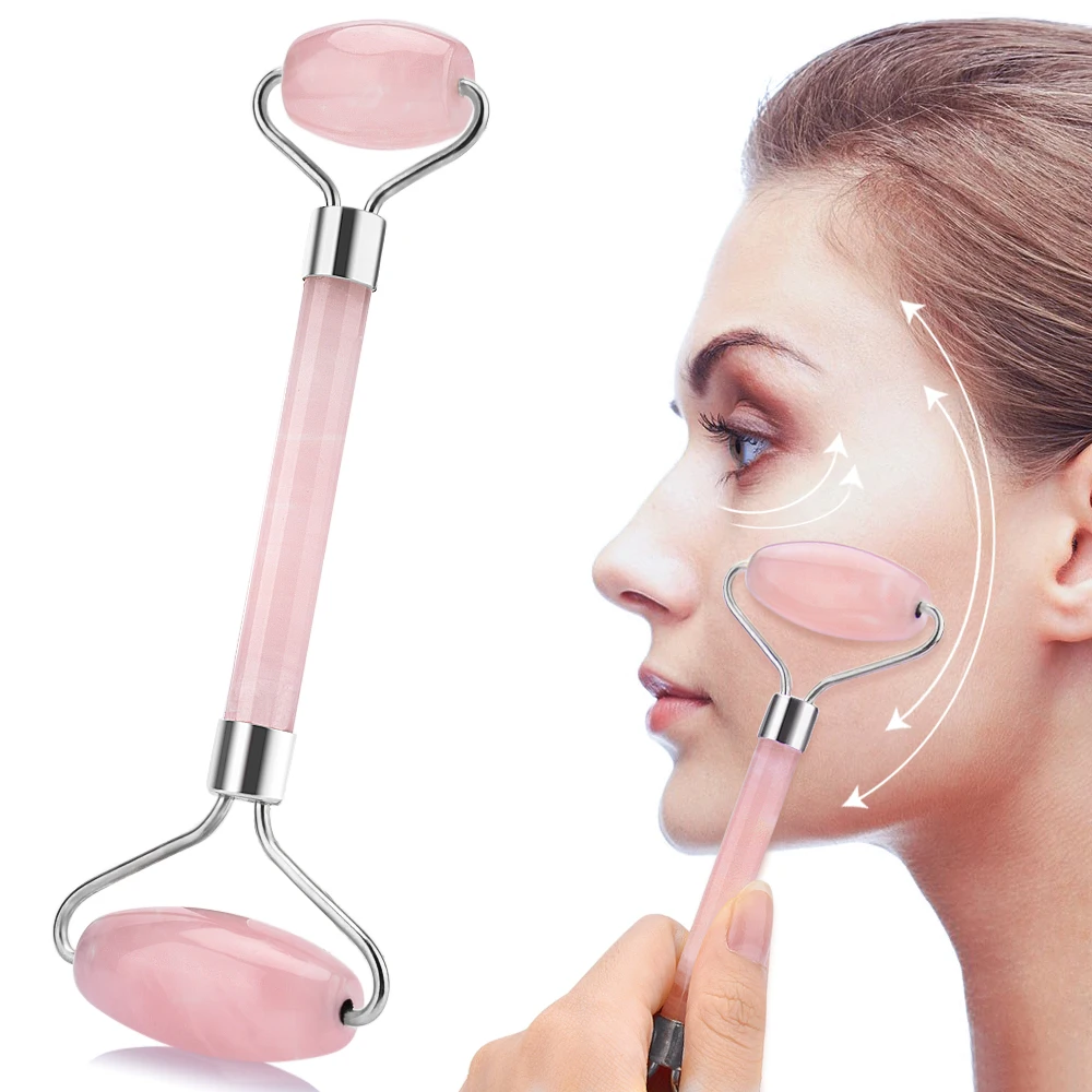 

Jade Roller Lifting Face Slimming Massager Anti Cellulite Wrinkle Board Scraping Rose Pink Crystal Quartz Jade Stone Head Gift