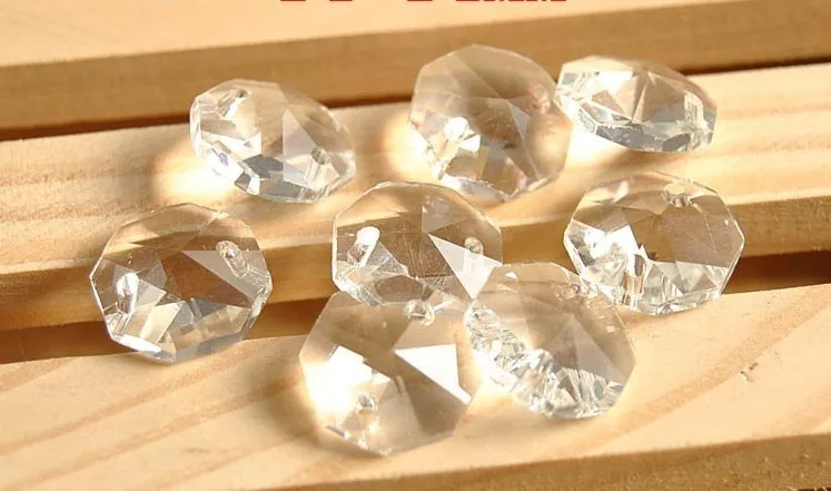 

1000pcs 14MM CLEAR OCTAGON CRYSTAL GLASS BEADS CHANDELIER CHAIN PARTS IN 1 or 2 holes