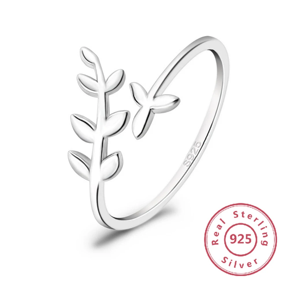 

925 sterling silver ring female opening adjustable leaf ring female fashion ring ladies anniversary wedding rings
