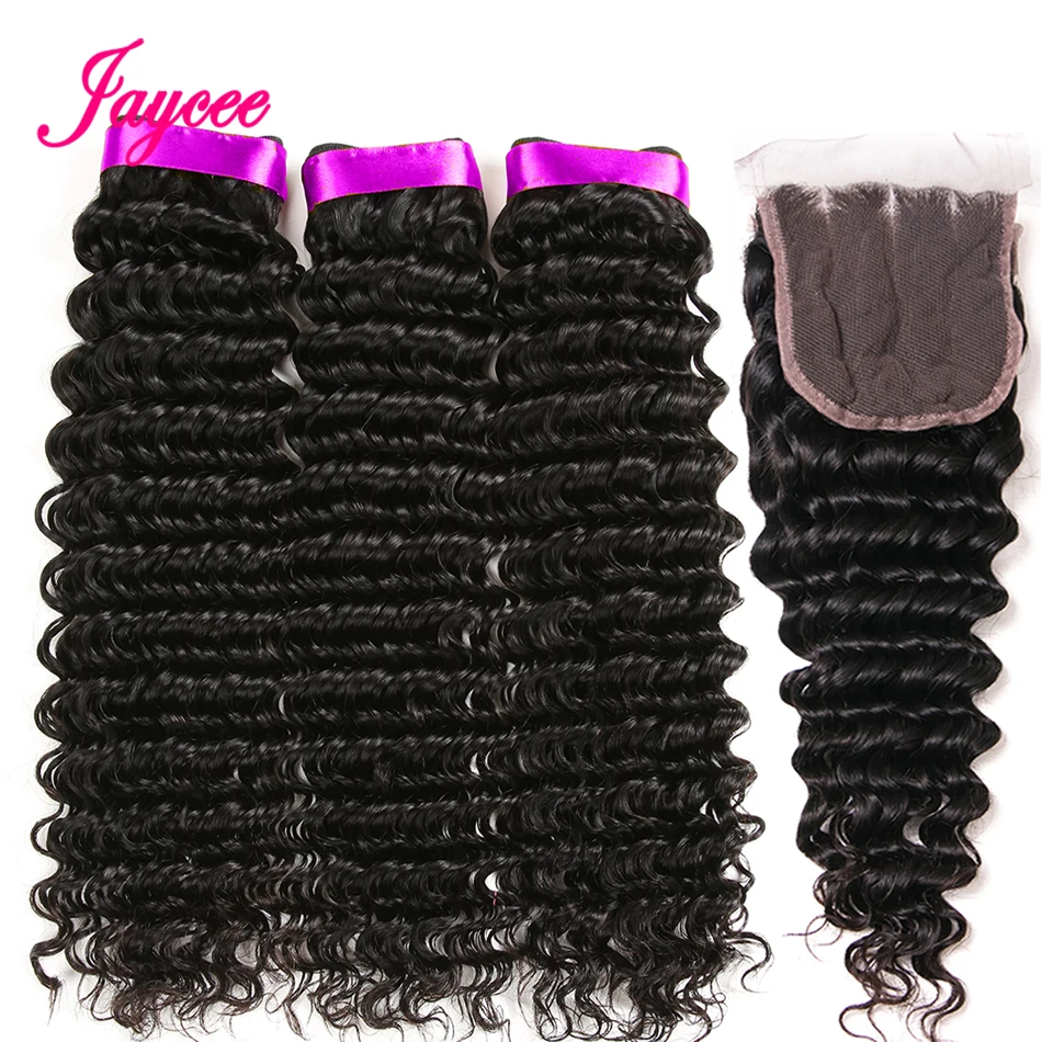 Jaycee Brazilian Deep Wave 3/4 Bundles With Closure Remy Human Hair Weave Bundles With Closure extenciones de pelo natural